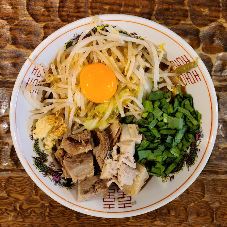 A bowl of mazesoba from Katsuryu in Mito, Ibaraki, Japan.